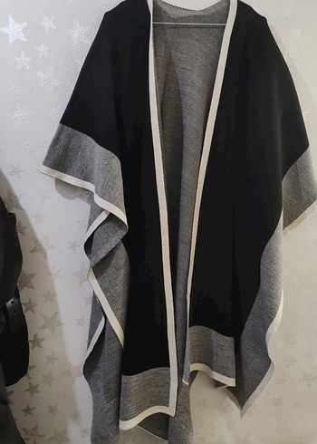 Gri Uzun Kadın Panço Notlu Yaka - Görsel 3