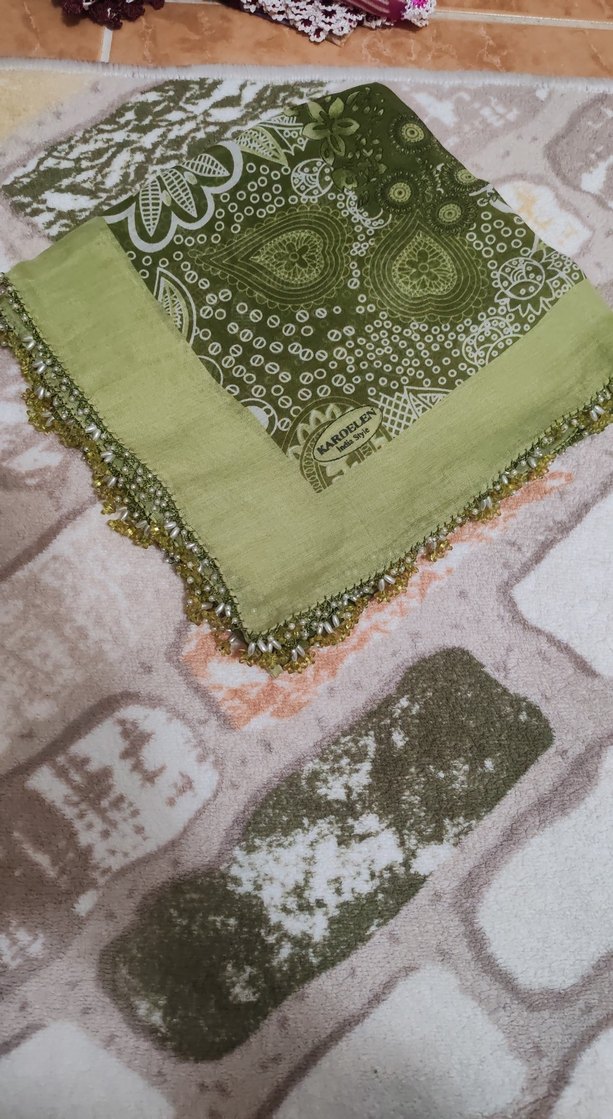 Dantel Detaylı Yeşil Bohem Kadın Fular - Görsel 2