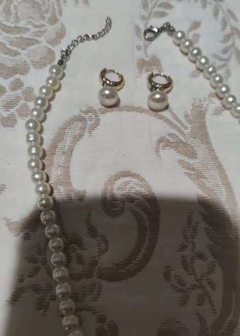 Beyaz Boncuklu Midi Kolye ve Küpe Seti - Görsel 3