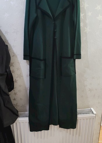 Drapeli Yeşil Uzun Kadın Kaban - Görsel 2