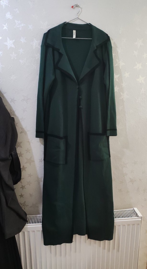 Drapeli Yeşil Uzun Kadın Kaban - Görsel 3