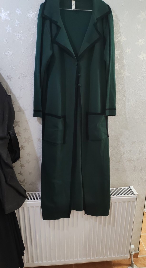 Drapeli Yeşil Uzun Kadın Kaban - Görsel 2