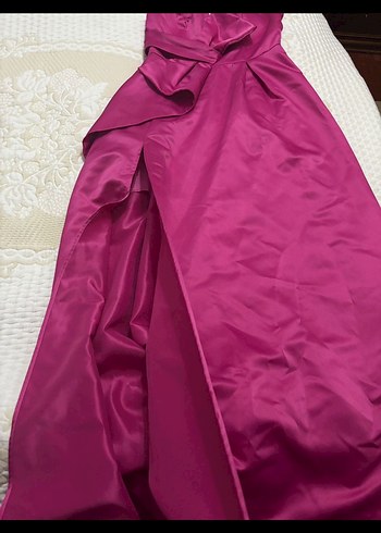 Parlak Pembe Straplez Uzun Kadın Abiye - Görsel 5