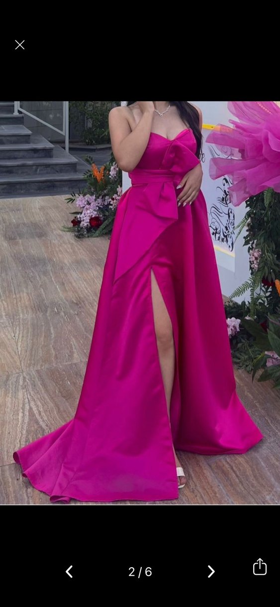 Parlak Pembe Straplez Uzun Kadın Abiye - Görsel 2