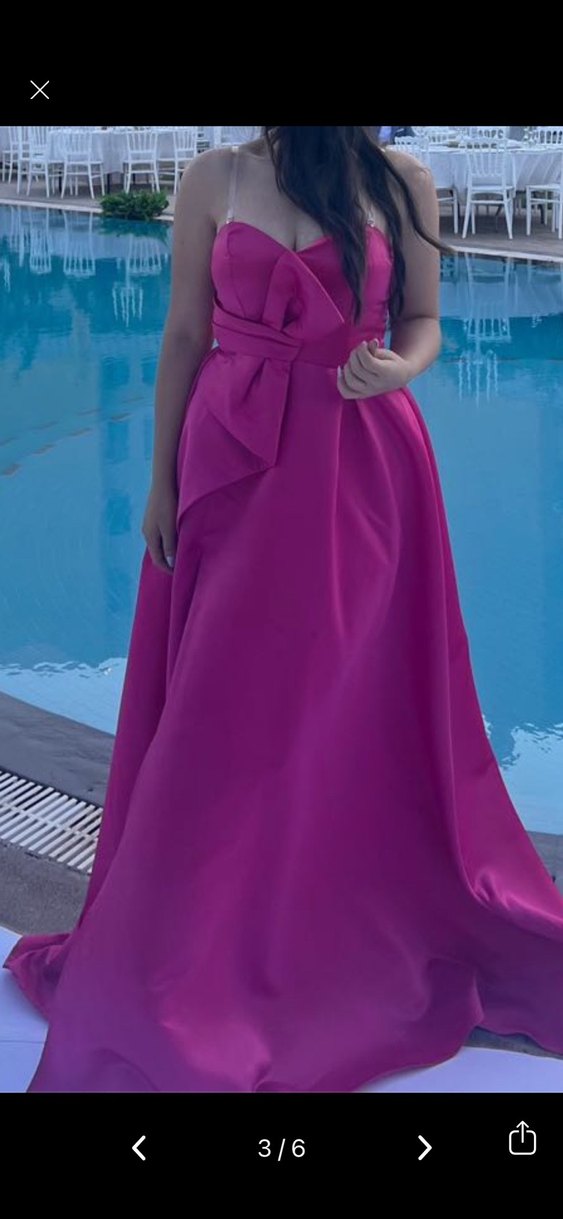 Parlak Pembe Straplez Uzun Kadın Abiye - Görsel 3