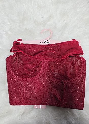 Kırmızı Parlak Büstiyer Takımı - Görsel 3