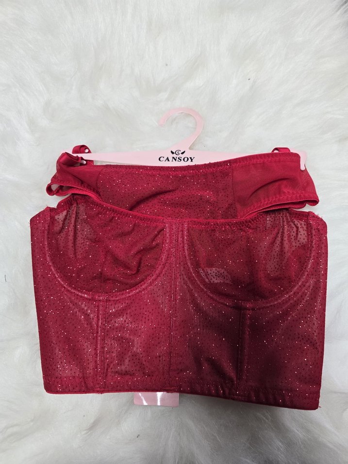 Kırmızı Parlak Büstiyer Takımı - Görsel 3