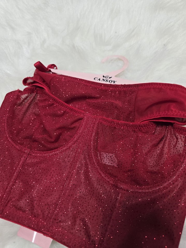 Kırmızı Parlak Büstiyer Takımı - Görsel 4