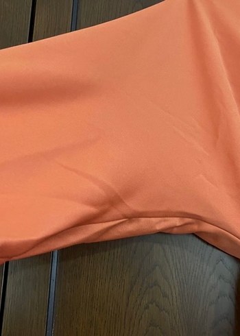 Uzun, V Yakalı Turuncu Kadın Elbise - Görsel 5