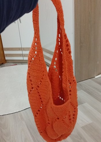 Turuncu Örgü Bohem Kadın Çanta - Görsel 2