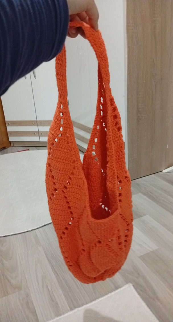 Turuncu Örgü Bohem Kadın Çanta - Görsel 2