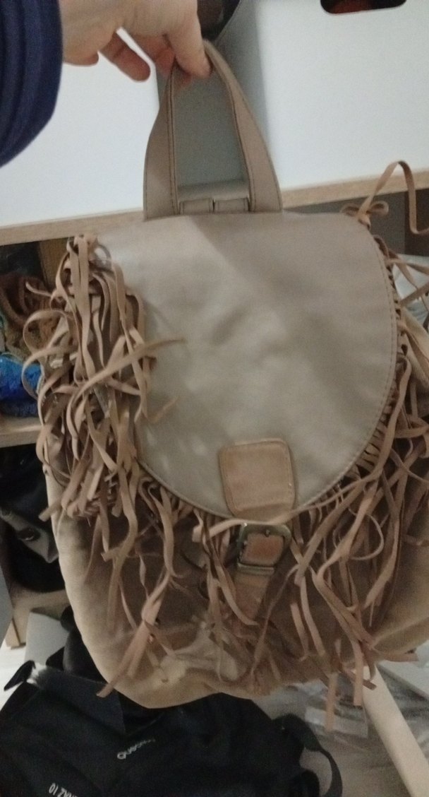 Bej Süet Püsküllü Bohem Kadın Çanta - Görsel 2