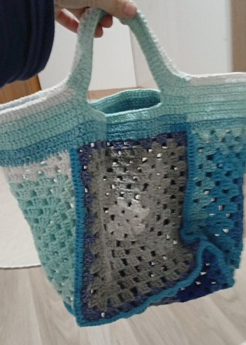 Bohem Örgü Kadın Çanta - Mavi Gri Tonlar - Görsel 2