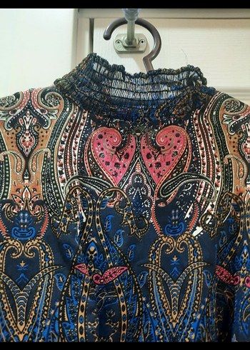 Bohem Uzun Kollu Desenli Kuşaklı Elbise - Görsel 3