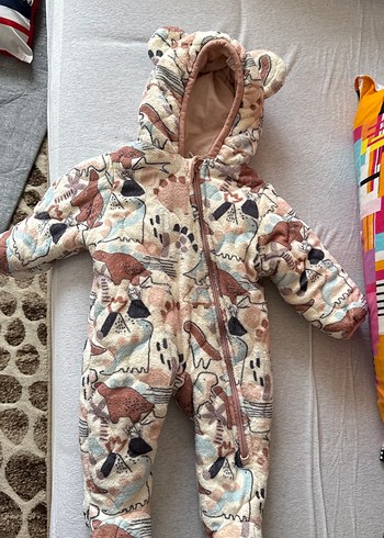 Kahverengi Kapüşonlu Bebek Kız Kar Tulumu - Görsel 6