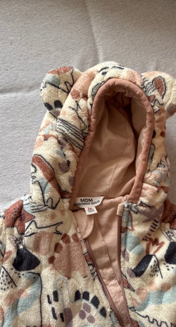 Kahverengi Kapüşonlu Bebek Kız Kar Tulumu - Görsel 2