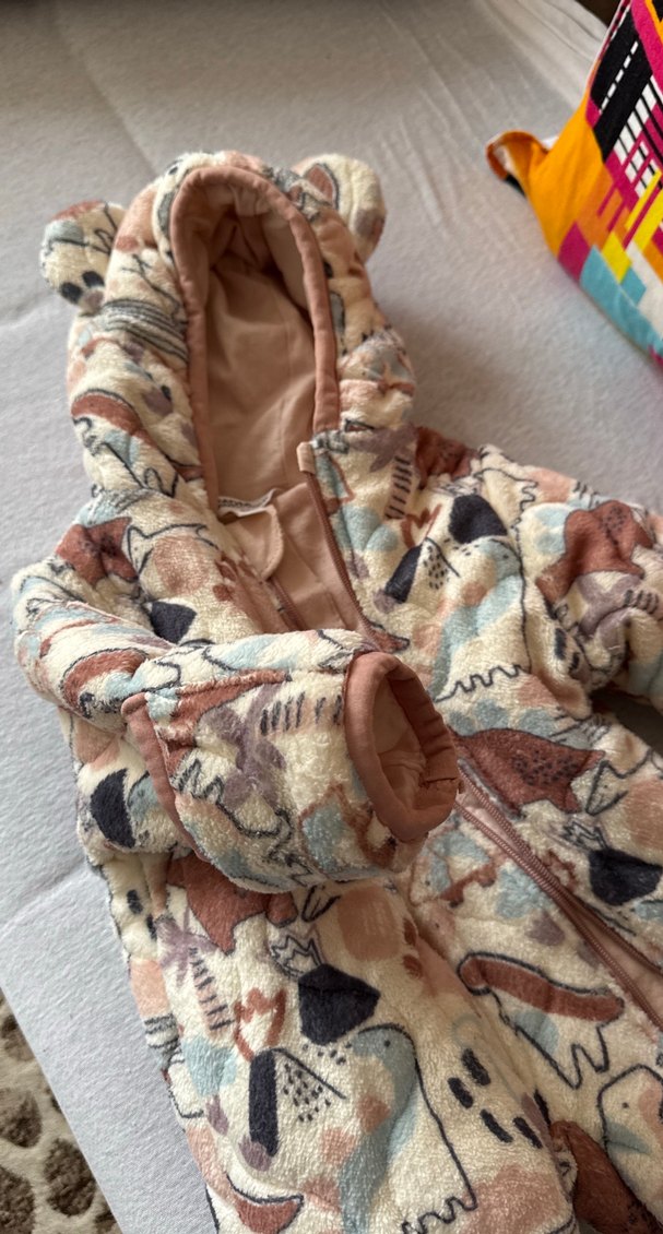 Kahverengi Kapüşonlu Bebek Kız Kar Tulumu - Görsel 4