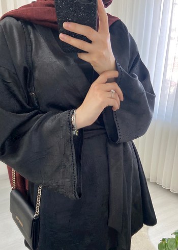 Siyah krınkıl kumaş Uzun Kemerli Kimono