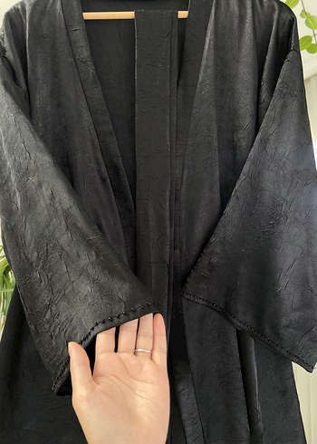 36 Beden siyah Renk Siyah krınkıl kumaş Uzun Kemerli Kimono