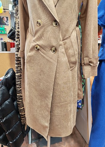 Kahverengi Süet Kadın Uzun Trençkot - Görsel 2