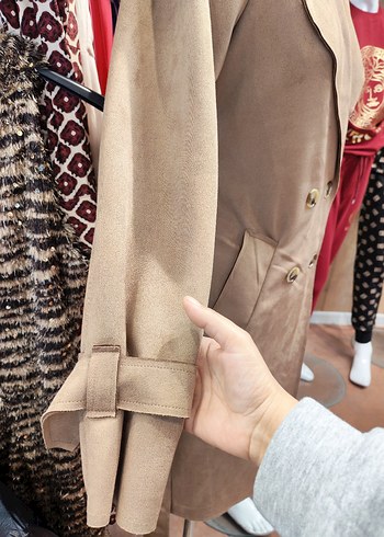 Kahverengi Süet Kadın Uzun Trençkot - Görsel 3