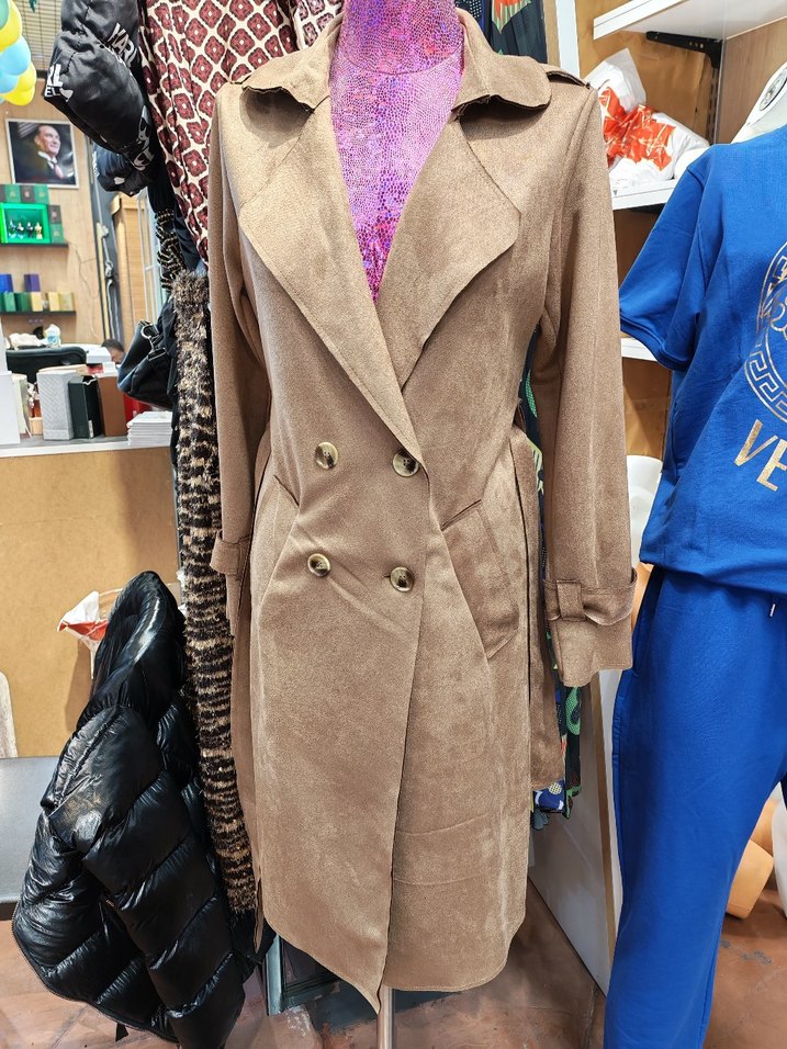 Kahverengi Süet Kadın Uzun Trençkot - Görsel 4