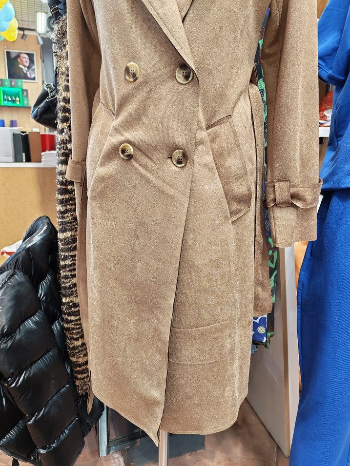 Kahverengi Süet Kadın Uzun Trençkot - Görsel 2