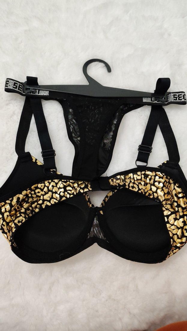 Altın Renkli Leopar Desenli Mini Sütyen Takımı - Görsel 2