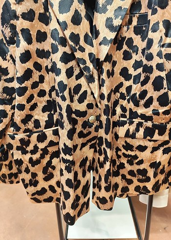 Leopar Desenli Kadı parlak kadife Ceket - Görsel 3