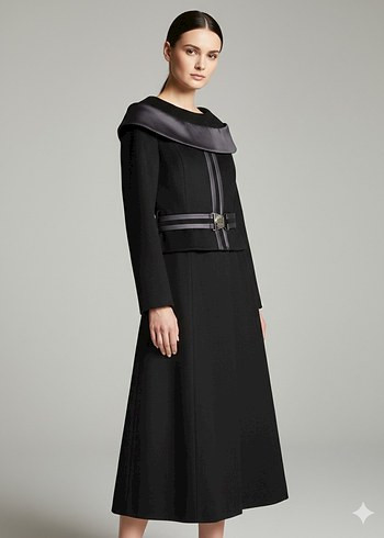 Kemerli Siyah Uzun Kadın Kaban - Görsel 7