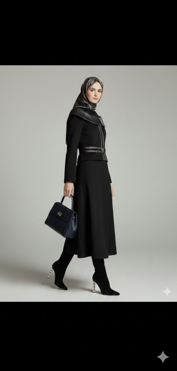 Kemerli Siyah Uzun Kadın Kaban - Görsel 3