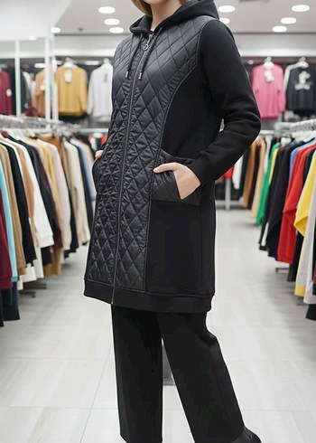 Siyah Kapüşonlu Deri Kadın Ceket - Görsel 2