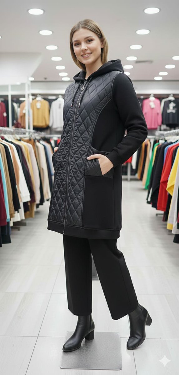 Siyah Kapüşonlu Deri Kadın Ceket - Görsel 2