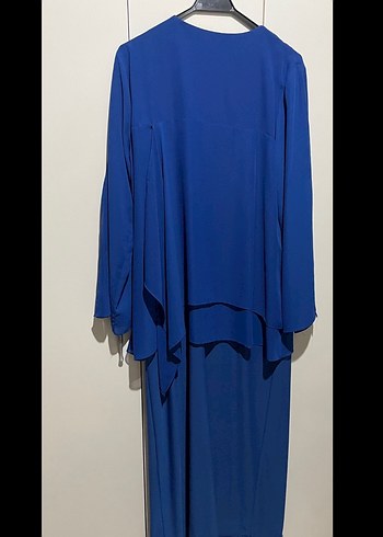 Mavi Uzun Kollu Kadın Abiye Elbise - Görsel 2