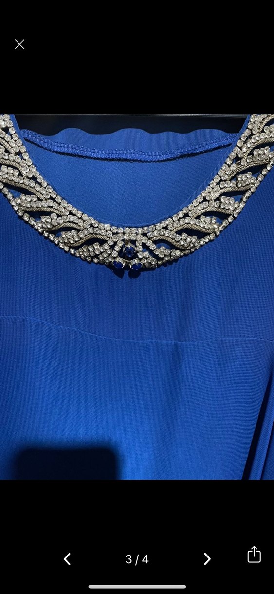 Mavi Uzun Kollu  Kadın Abiye Elbise - Görsel 3