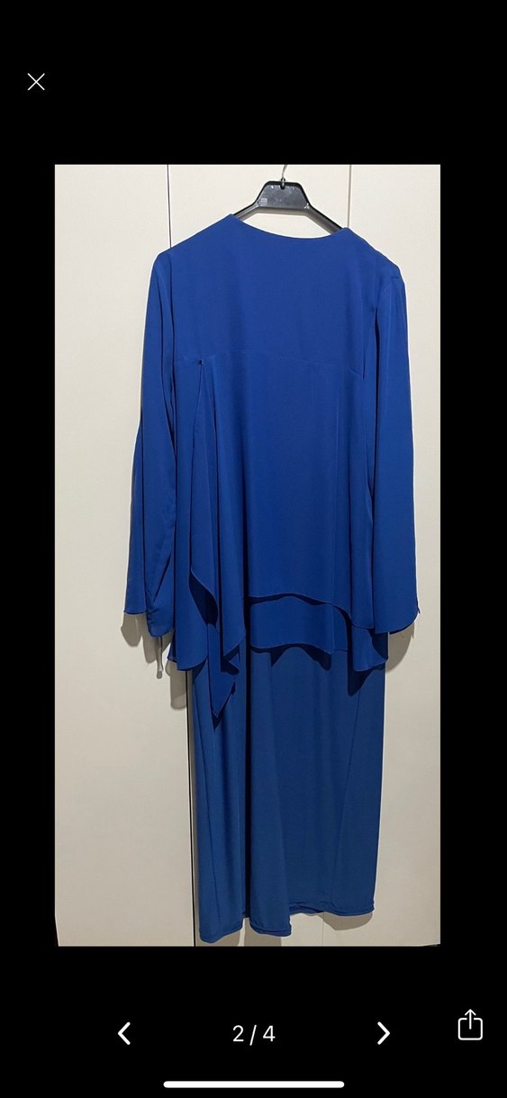 Mavi Uzun Kollu  Kadın Abiye Elbise - Görsel 2