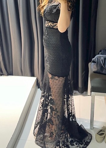 Siyah Dantel Uzun Gotik Kadın Elbise - Görsel 2