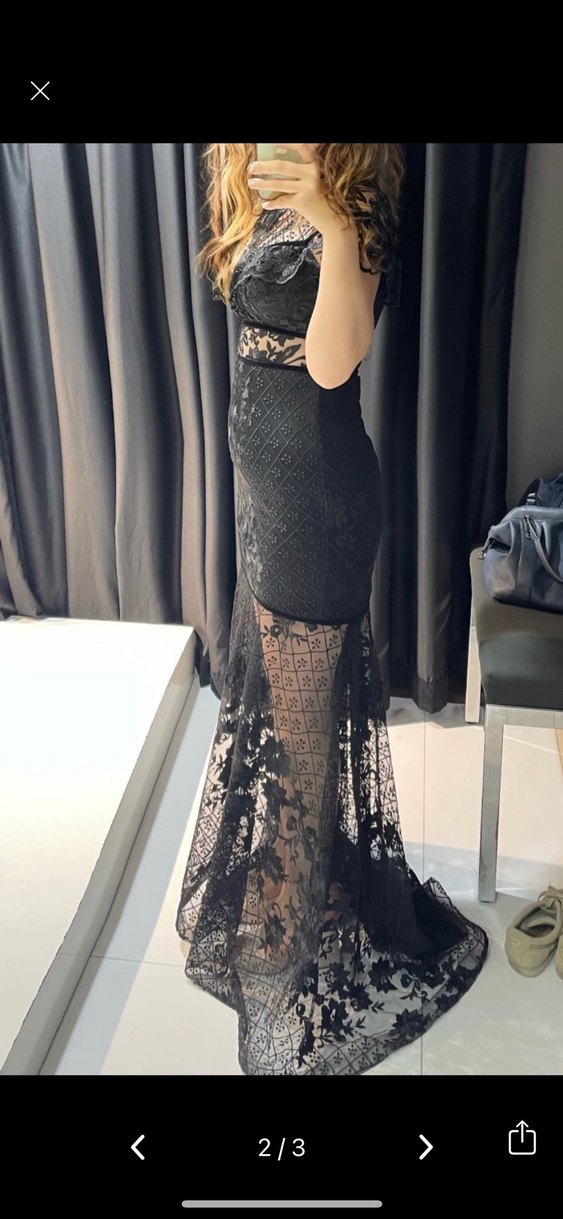 Siyah Dantel Uzun Gotik Kadın Elbise - Görsel 2