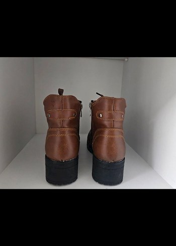 Kahverengi Deri Kadın Bot, Kalın Topuklu - Görsel 3