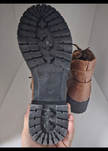 Kahverengi Deri Kadın Bot, Kalın Topuklu - Görsel 4