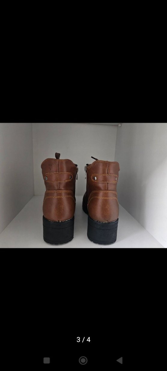 Kahverengi Deri Kadın Bot, Kalın Topuklu - Görsel 3