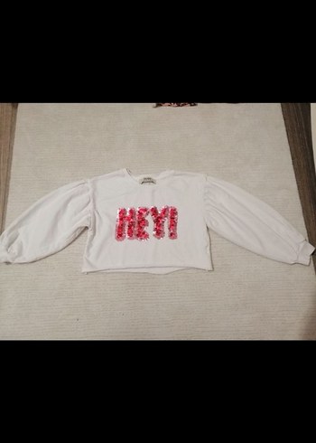 Bordo Parlak Kız tayt ve Beyaz Baskılı Sweatshirt - Görsel 3