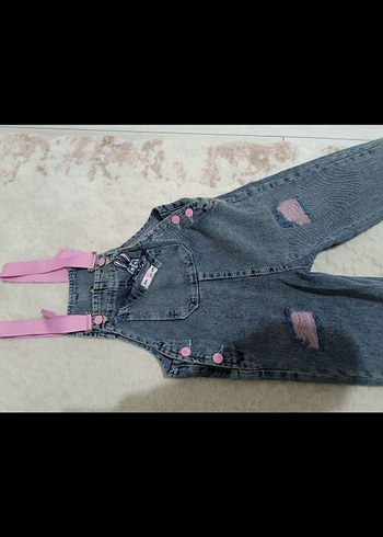 Kızlar için Pembe Askılı Denim Tulum - Görsel 2