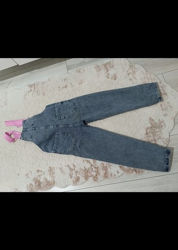 Kızlar için Pembe Askılı Denim Tulum - Görsel 4