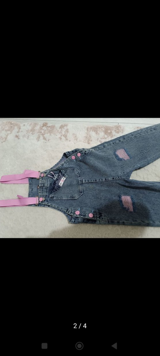 Kızlar için Pembe Askılı Denim Tulum - Görsel 2