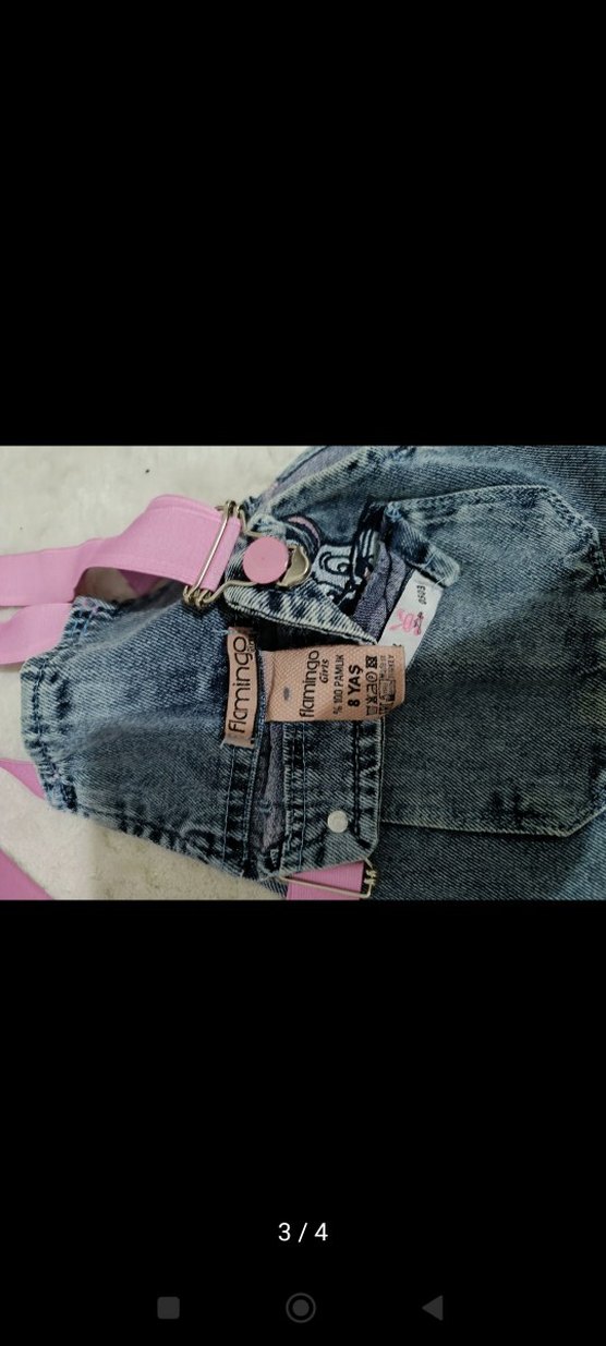 Kızlar için Pembe Askılı Denim Tulum - Görsel 3