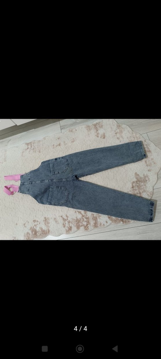 Kızlar için Pembe Askılı Denim Tulum - Görsel 4