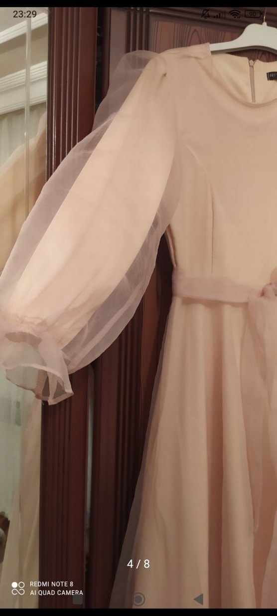 pudra Kollu Drapeli Kadın Elbise - Görsel 4