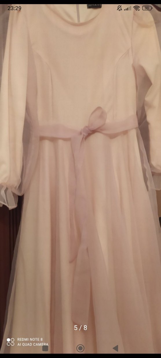 pudra Kollu Drapeli Kadın Elbise - Görsel 5