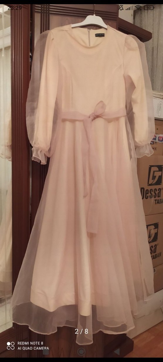 pudra Kollu Drapeli Kadın Elbise - Görsel 2